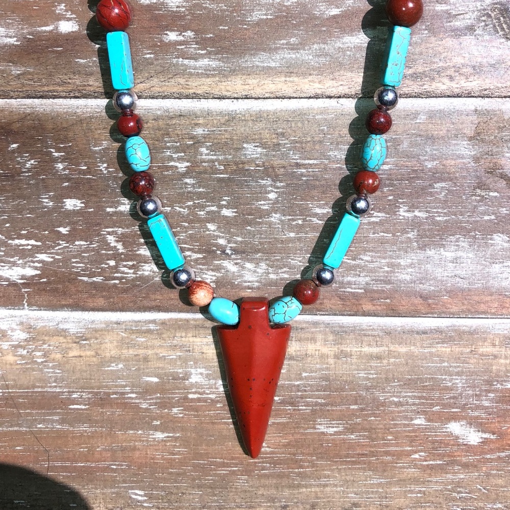 Red Jasper Arrowhead and “turquoise” necklace